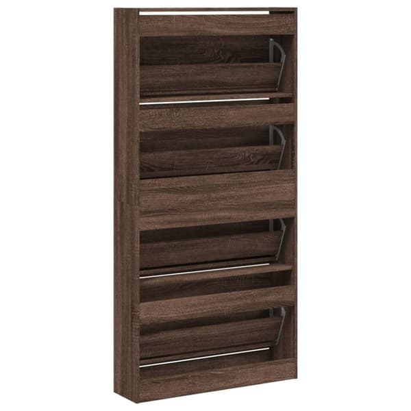 vidaXL Skoskap med 4 vippeskuffer brun eik 80x21x163,5 cm