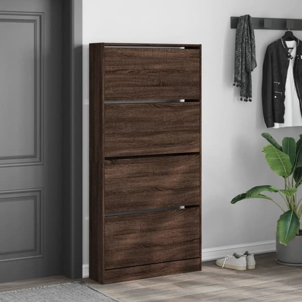 vidaXL Skoskap med 4 vippeskuffer brun eik 80x21x163,5 cm