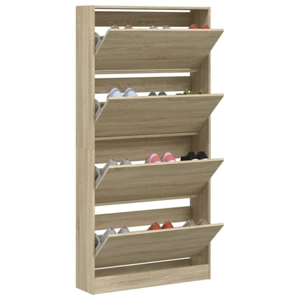 vidaXL skoskab med 4 vippeskuffer 80x21x163,5 cm sonoma-eg