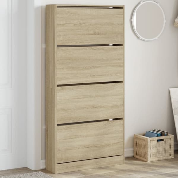 vidaXL skoskab med 4 vippeskuffer 80x21x163,5 cm sonoma-eg