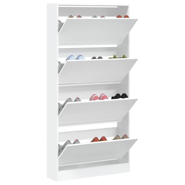 vidaXL skoskab med 4 vippeskuffer 80x21x163,5 cm hvid