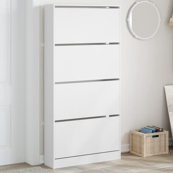 vidaXL skoskab med 4 vippeskuffer 80x21x163,5 cm hvid