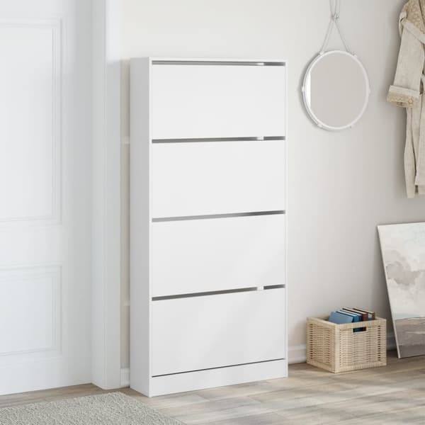 vidaXL skoskab med 4 vippeskuffer 80x21x163,5 cm hvid