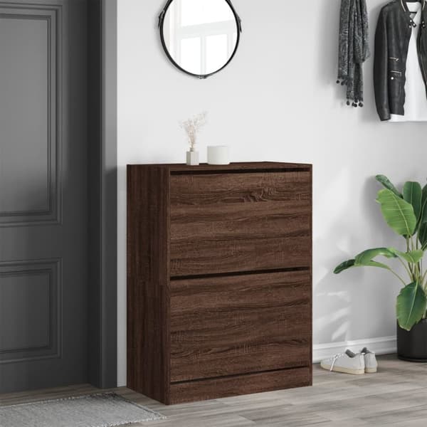 vidaXL Skoskåp med 2 flip-lådor brun ek 80x42x108 cm