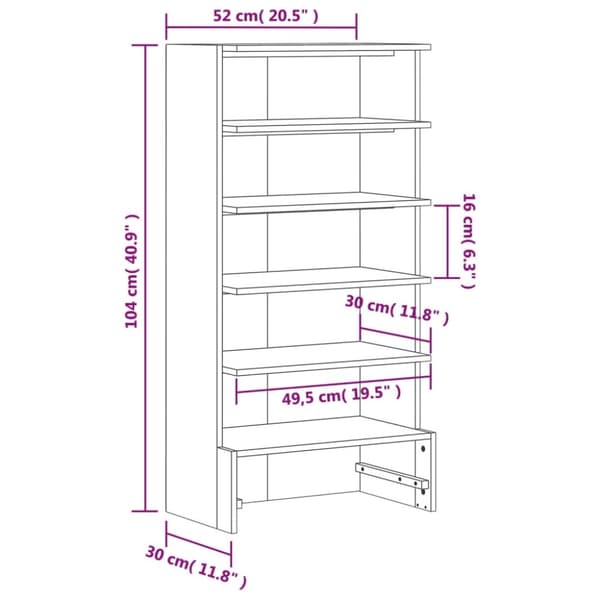 vidaXL skoreol 52x30x104 cm massivt fyrretræ gyldenbrun