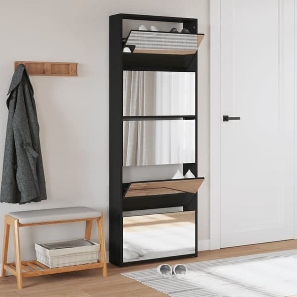 vidaXL skoskab med spejl og 5 hylder 63x17x169,5 cm sort