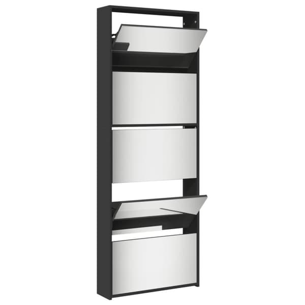 vidaXL Skoskap med speil 5 lag svart 63x17x169,5 cm