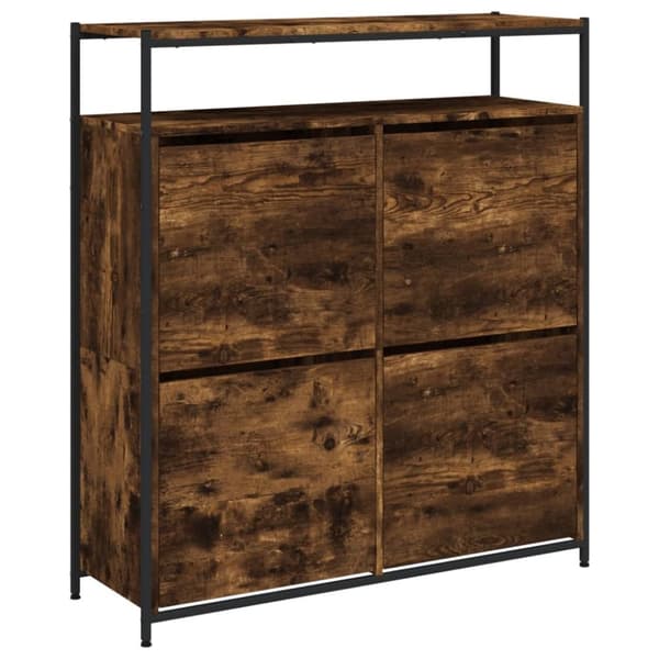 vidaXL Skoskap med 4 vippeskuffer røkt eik 100x34x112 cm