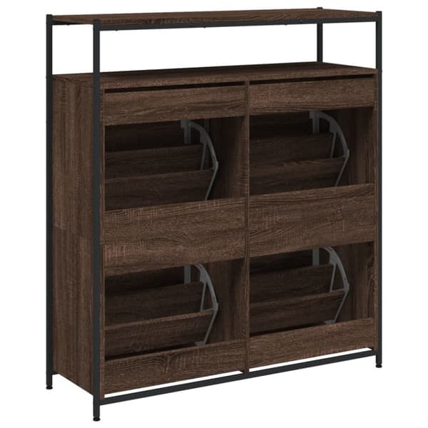 vidaXL Skoskåp med 4 flip-lådor brun ek 100x34x112 cm