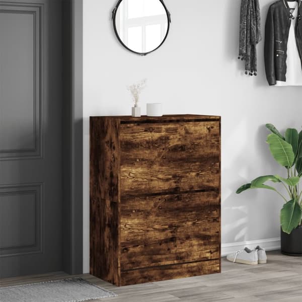 vidaXL skoskab med 2 vippeskuffer 80x42x108 cm røget egetræsfarve