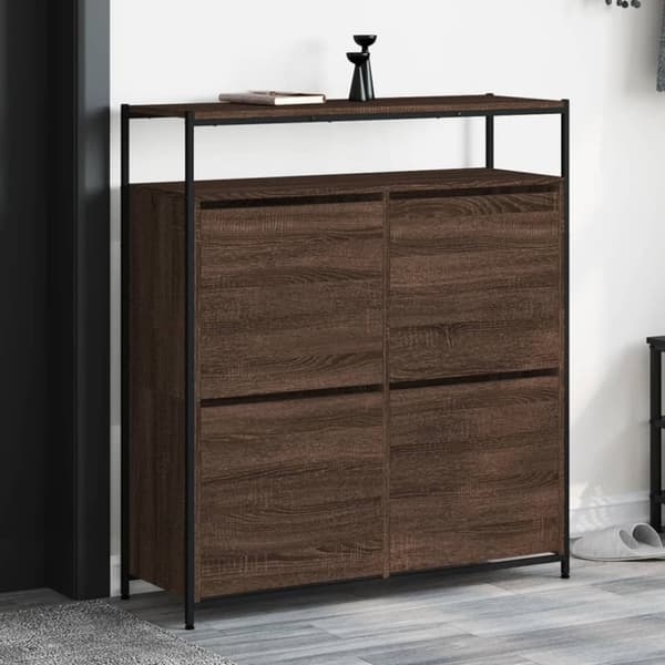 vidaXL skoskab med 4 vippeskuffer 100x34x112 cm brun egetræsfarve