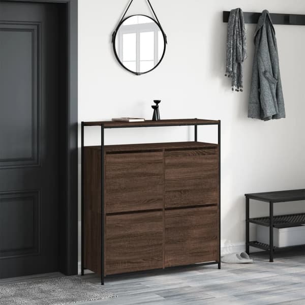 vidaXL skoskab med 4 vippeskuffer 100x34x112 cm brun egetræsfarve