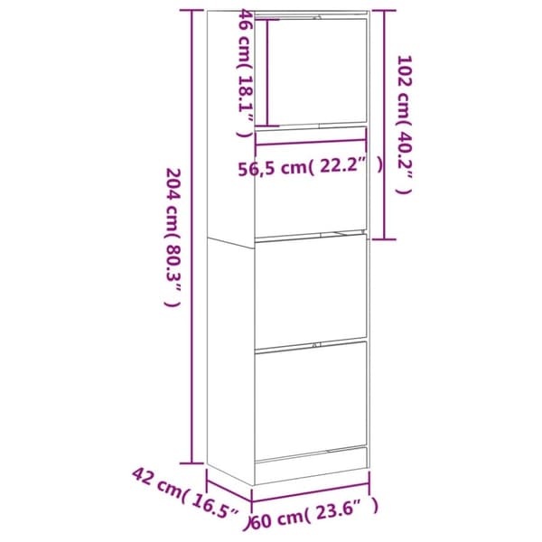 vidaXL Skoskap med 4 vippeskuffer sonoma eik 60x42x204 cm