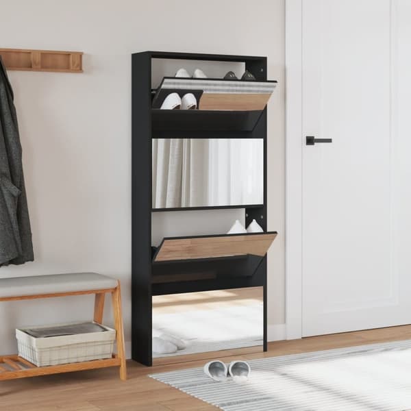 vidaXL Skoskap med speil 4 lag svart 63x17x134 cm