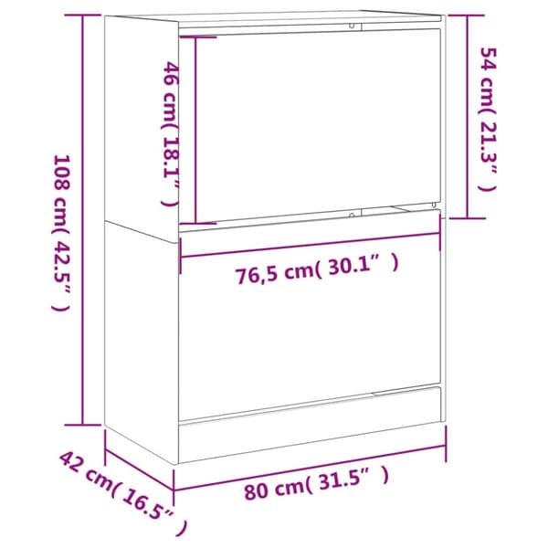 vidaXL Skoskap med 2 vippeskuffer betonggrå 80x42x108 cm