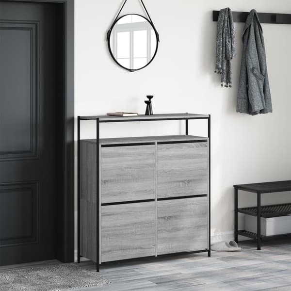 vidaXL Skoskap med 4 vippeskuffer grå sonoma 100x34x112 cm