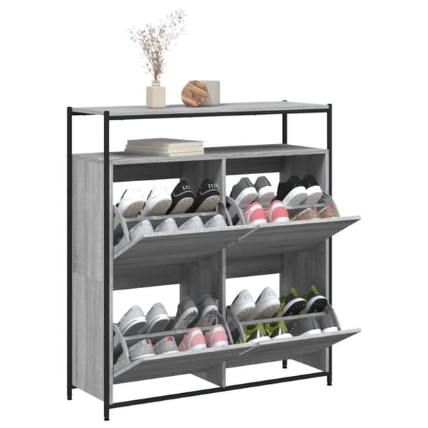 vidaXL skoskab med 4 vippeskuffer 100x34x112 cm grå sonoma-eg