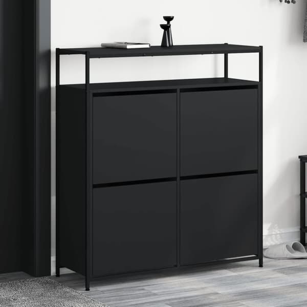 vidaXL skoskab med 4 vippeskuffer 100x34x112 cm sort
