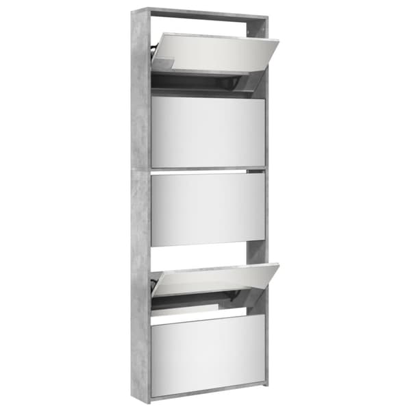 vidaXL Skoskap med speil 5 lag betonggrå 63x17x169,5 cm