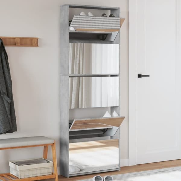 vidaXL Kenkäkaappi peilillä 5-kerroksinen betoninharmaa 63x17x169,5 cm