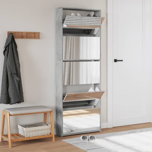 vidaXL Kenkäkaappi peilillä 5-kerroksinen betoninharmaa 63x17x169,5 cm