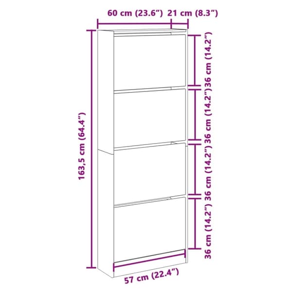 vidaXL skoreol 60x21x163,5 cm konstrueret træ grå sonoma-eg