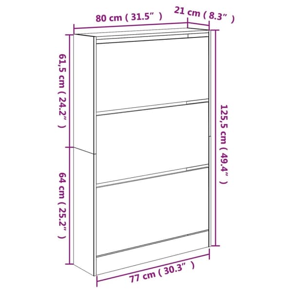 vidaXL Skoskap røkt eik 80x21x125,5 cm konstruert tre