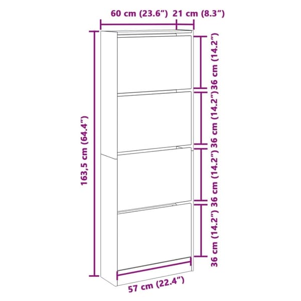 vidaXL Skoskap svart 60x21x163,5 cm konstruert tre