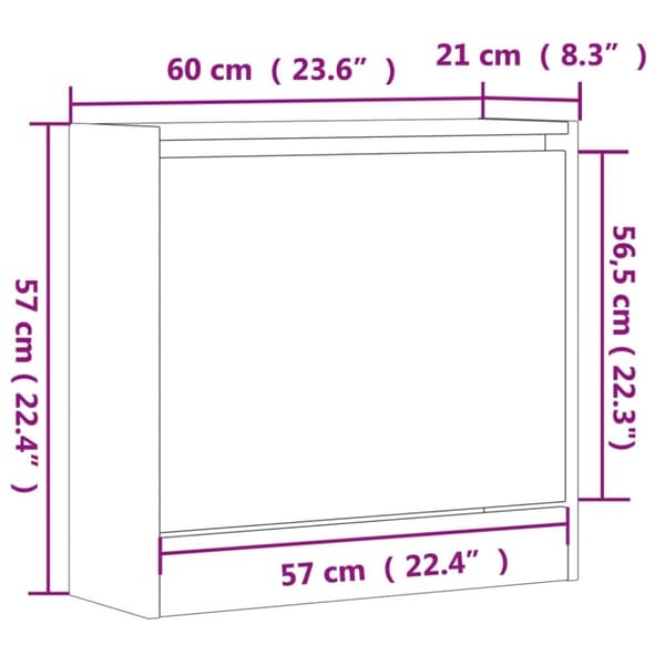 vidaXL Kenkäkaappi betoninharmaa 60x21x57 cm tekninen puu