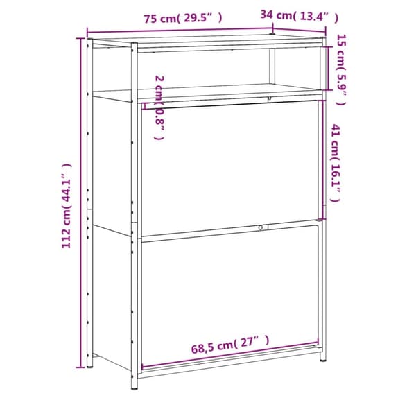 vidaXL Kenkäkaappi Sonoma-tammi 75x34x112 cm tekninen puu