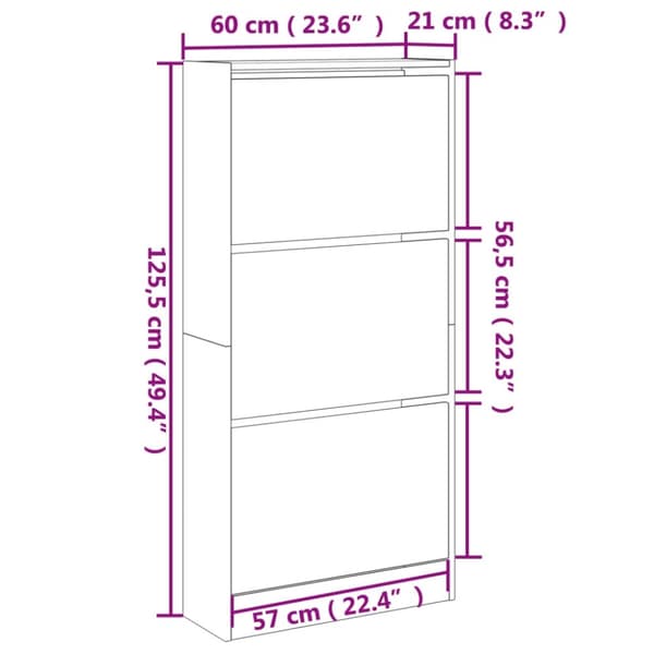 vidaXL skoreol 60x21x125,5 cm konstrueret træ grå sonoma-eg
