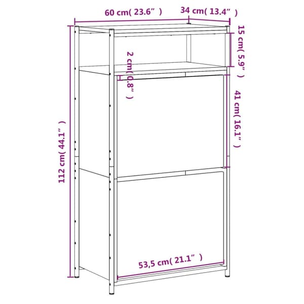 vidaXL Skoskap sonoma eik 60x34x112 cm konstruert tre