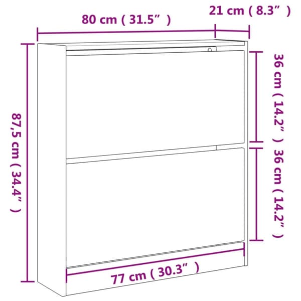 vidaXL Skoskap hvit 80x21x87,5 cm konstruert tre