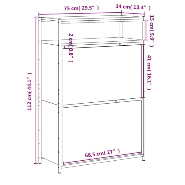 vidaXL Skoskap røkt eik 75x34x112 cm konstruert tre