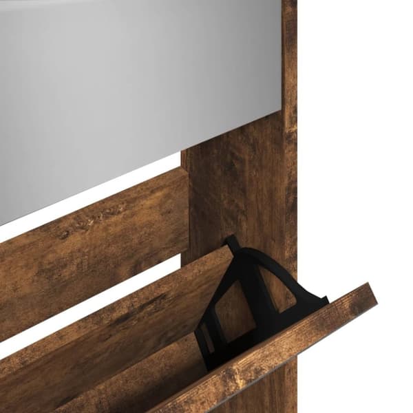 vidaXL Skoskap med speil 5 lag røkt eik 63x17x169,5 cm