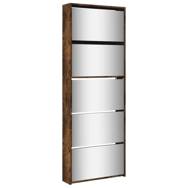vidaXL Skoskap med speil 5 lag røkt eik 63x17x169,5 cm