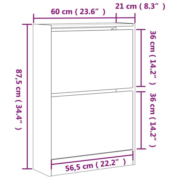 vidaXL Skoskap grå sonoma 60x21x87,5 cm konstruert tre