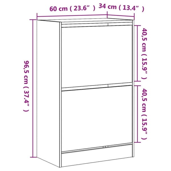 vidaXL Kenkäkaappi savutammi 60x34x96,5 cm tekninen puu