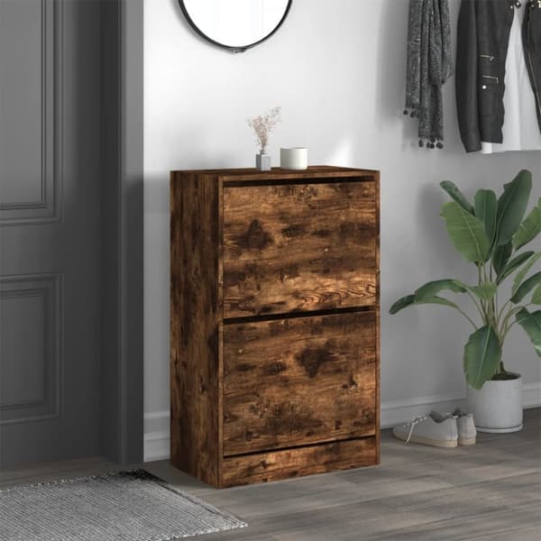 vidaXL Kenkäkaappi savutammi 60x34x96,5 cm tekninen puu