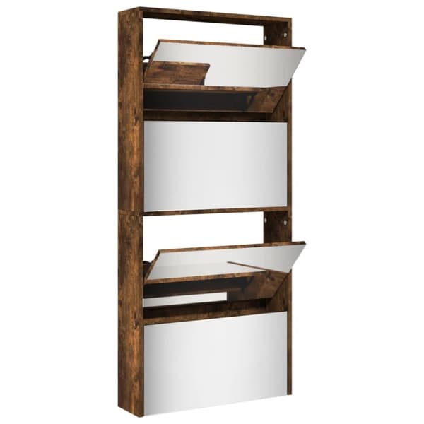 vidaXL Kenkäkaappi peilillä 4 tasoa savutammi 63x17x134 cm