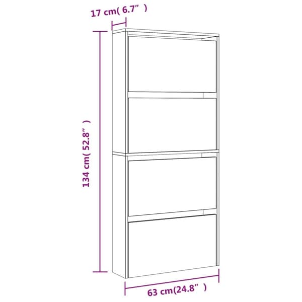 vidaXL Kenkäkaappi peilillä 4 tasoa savutammi 63x17x134 cm