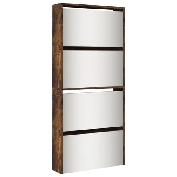vidaXL Kenkäkaappi peilillä 4 tasoa savutammi 63x17x134 cm
