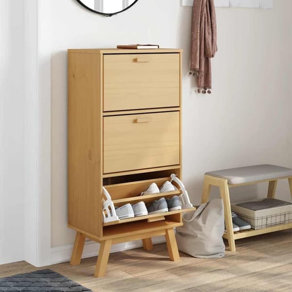 vidaXL skoskab OLDEN 55x35x120 cm massivt fyrretræ brun