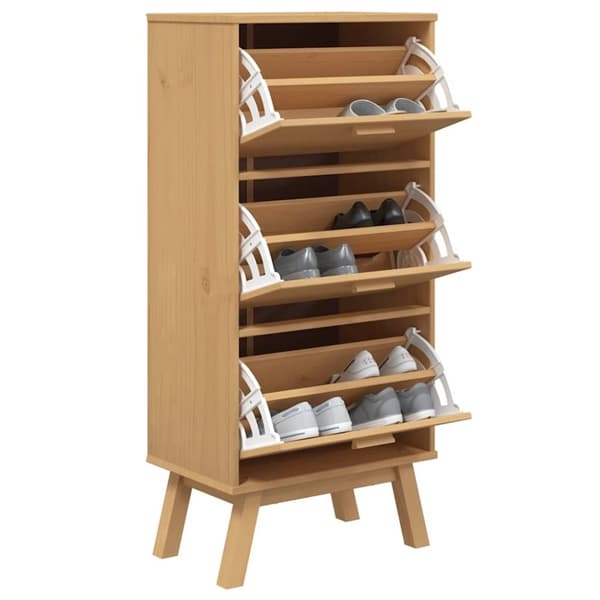 vidaXL skoskab OLDEN 55x35x120 cm massivt fyrretræ brun