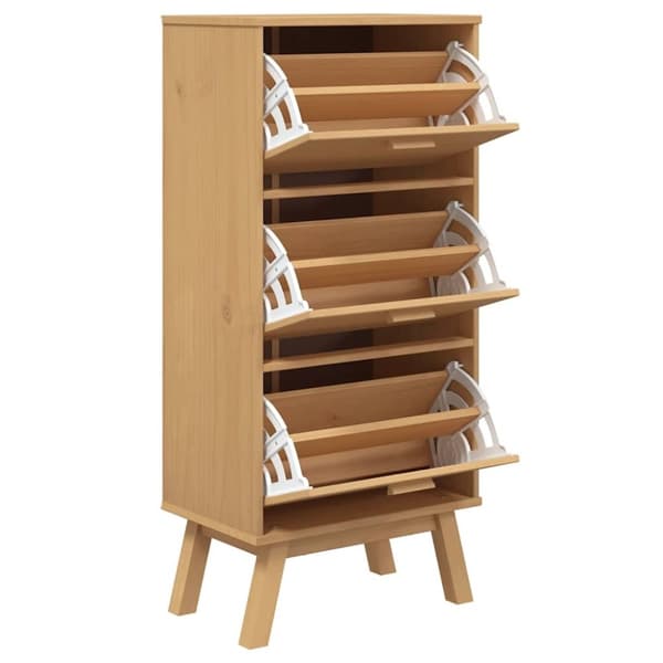 vidaXL skoskab OLDEN 55x35x120 cm massivt fyrretræ brun