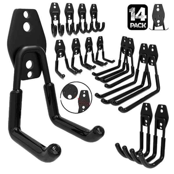 Garage Krog Organizer, Kraftig, Vægmonteret Anti-slip, Sort-14STK