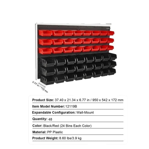 Vægmonterede opbevaringskasser, 30/48-bin delestativorganisator, vægpaneler kroge, 30 stk 48pcs