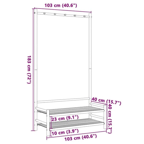 vidaXL tøjstativ med hylder 103x40x183 cm bambus