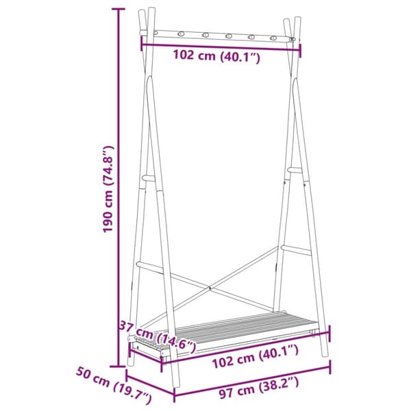 vidaXL Klesstativ med hylle 102x50x190 cm bambus