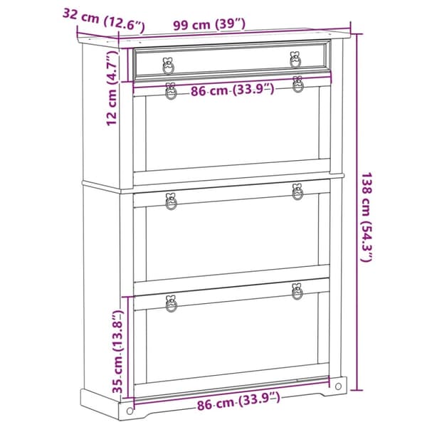 vidaXL skoskab Corona 99x32x138 cm massivt fyrretræ